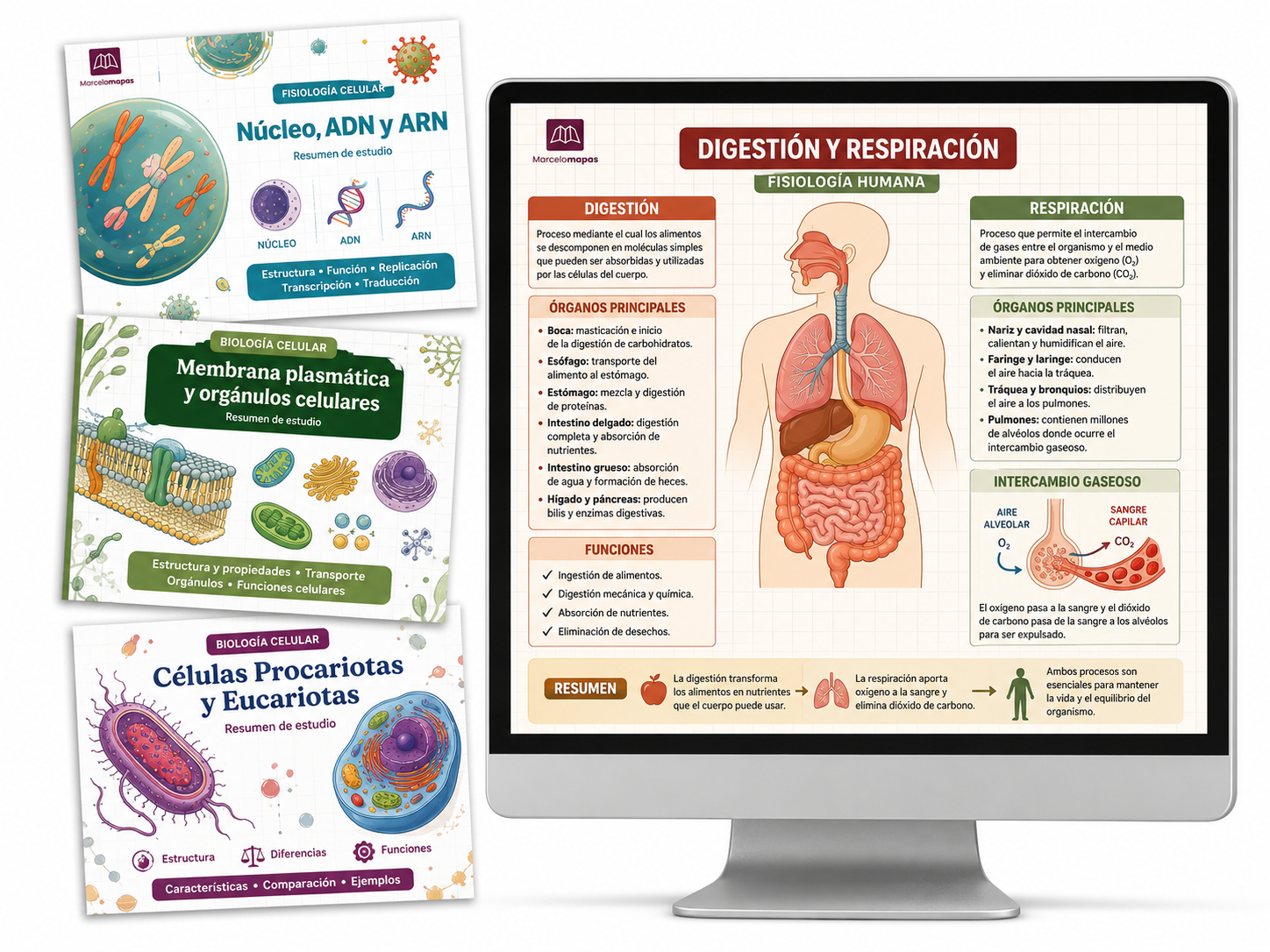 Vista previa de mapas mentales y resúmenes de Biología en monitor