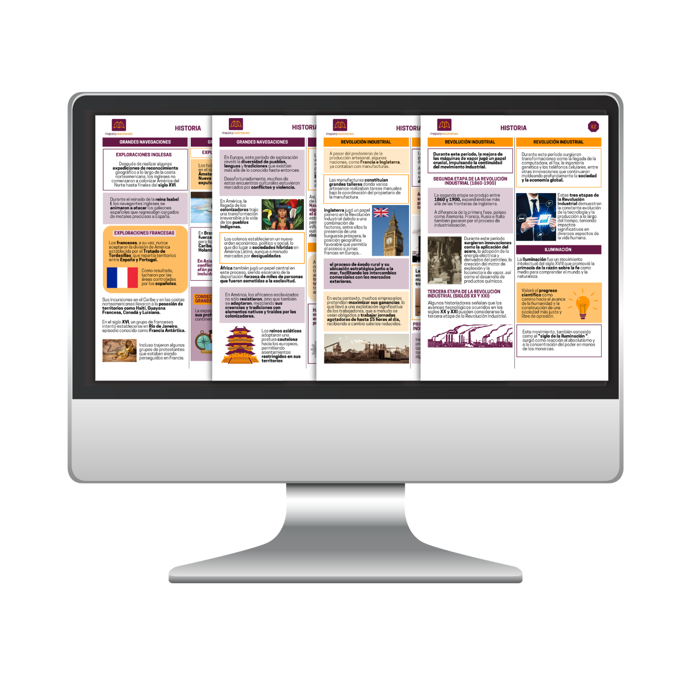 Vista previa de mapas mentales y resúmenes de Historia en monitor